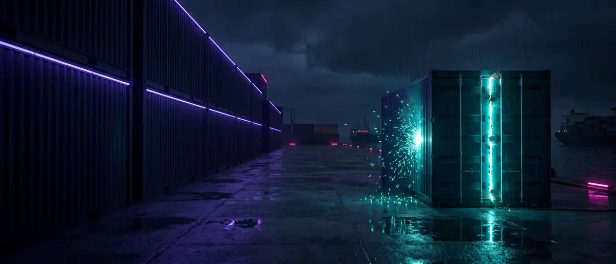 A row of rented containers beside one being welded to order