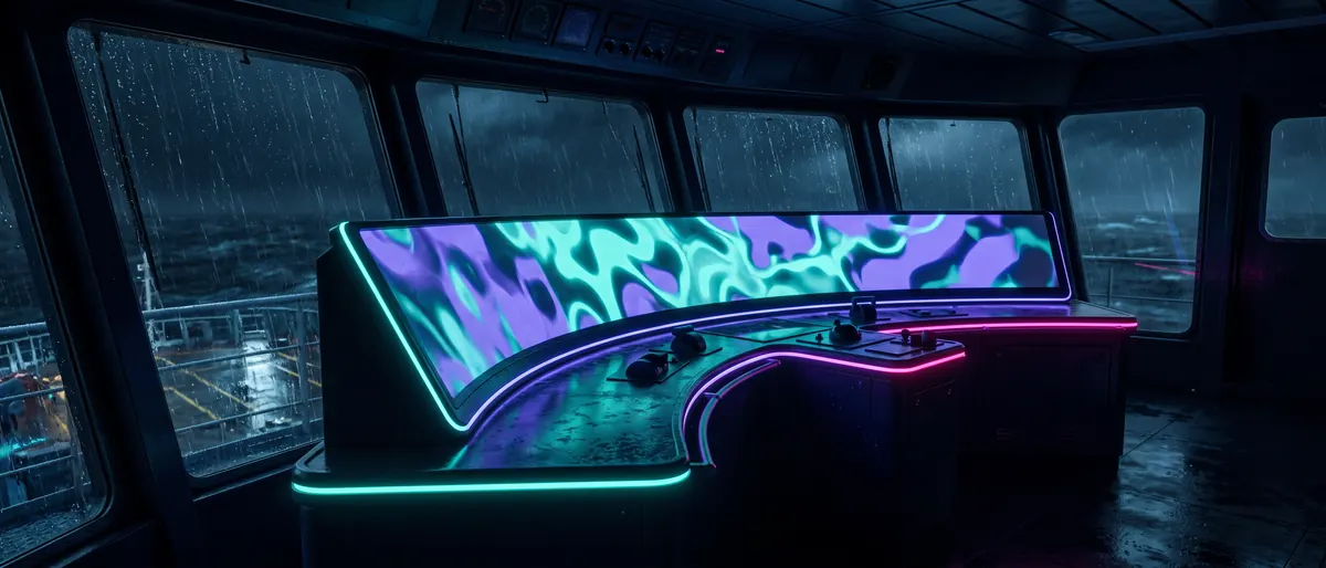 A bridge with one panoramic display replacing six small screens