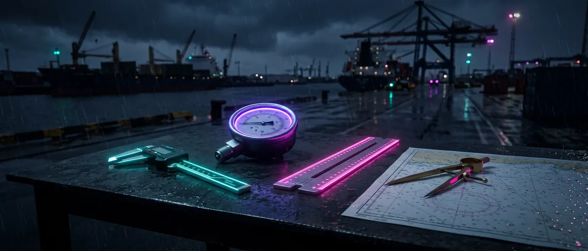 Harbour instruments laid out on a steel bench