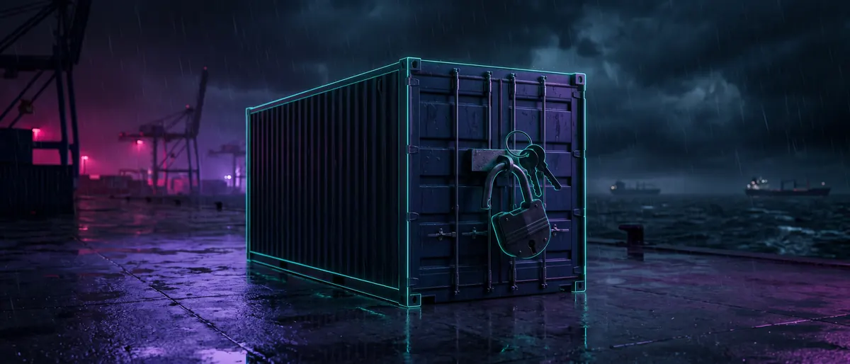 A container with its padlock open and keys resting on it
