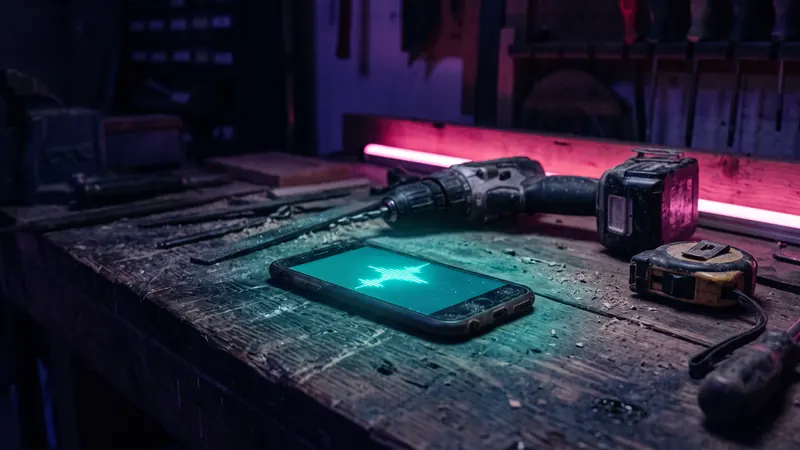 A tradie’s phone on a workbench answering a call on its own